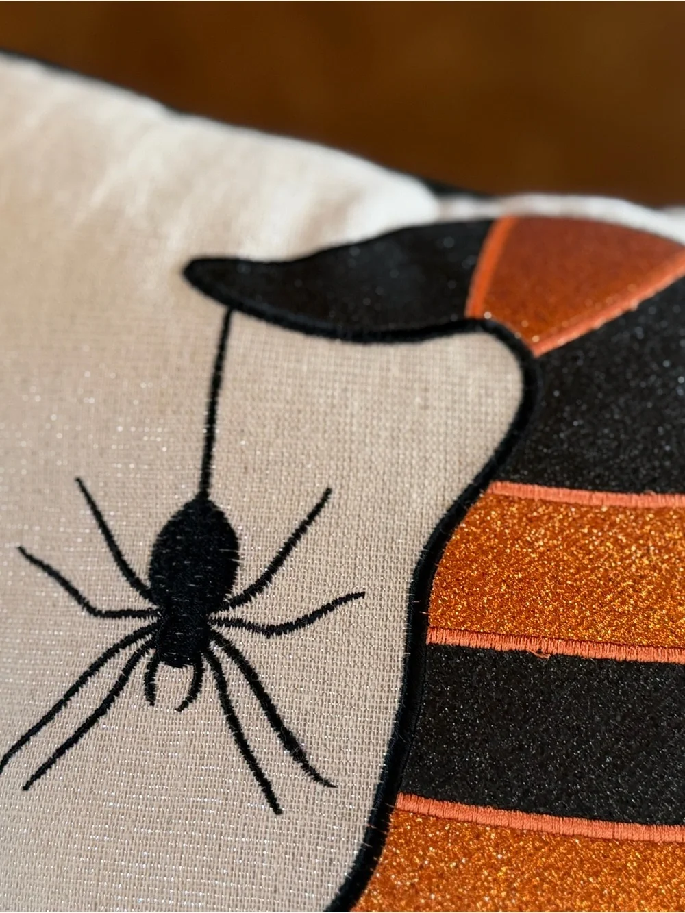 Glitter Witch Hat Holiday Pillow - Orange, Black, Green
